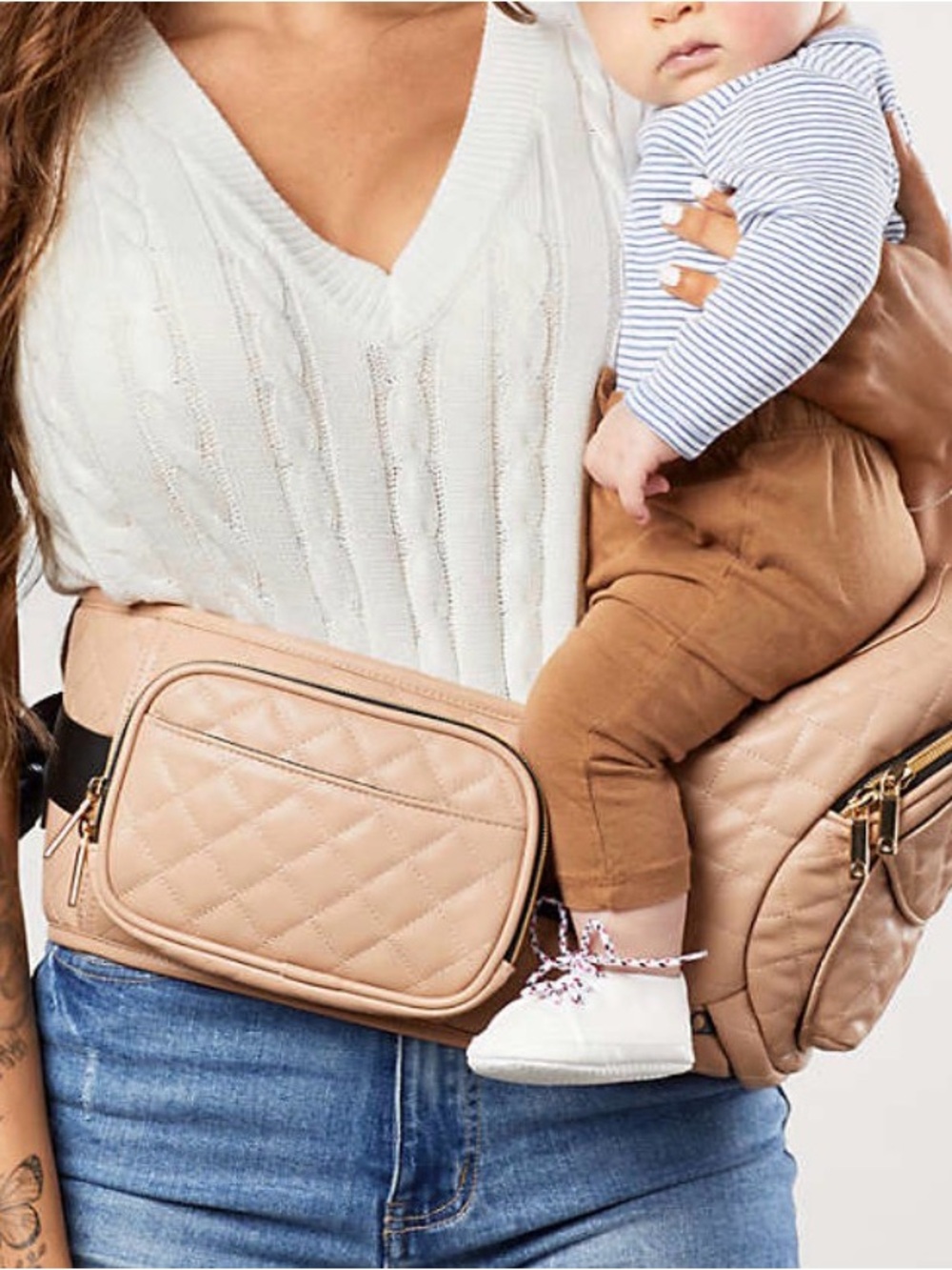 Tushbaby Hip Seat Carrier Sand Vegan Leather Baby Toddler Hands Free